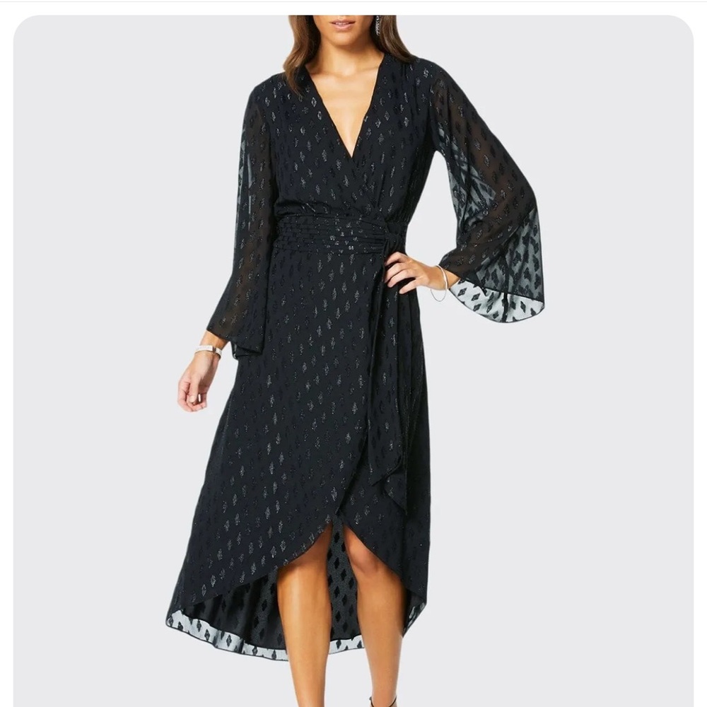 NWT Ramy Brook Julie Kimono Style Sleeve Metallic Wrap Dress Size 2